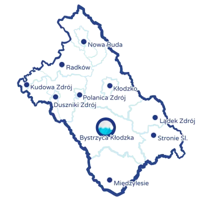 Mapa lokalizacji pralni Novo w Bystrzycy Kłodzkiej oraz zasięgu świadczenia usług